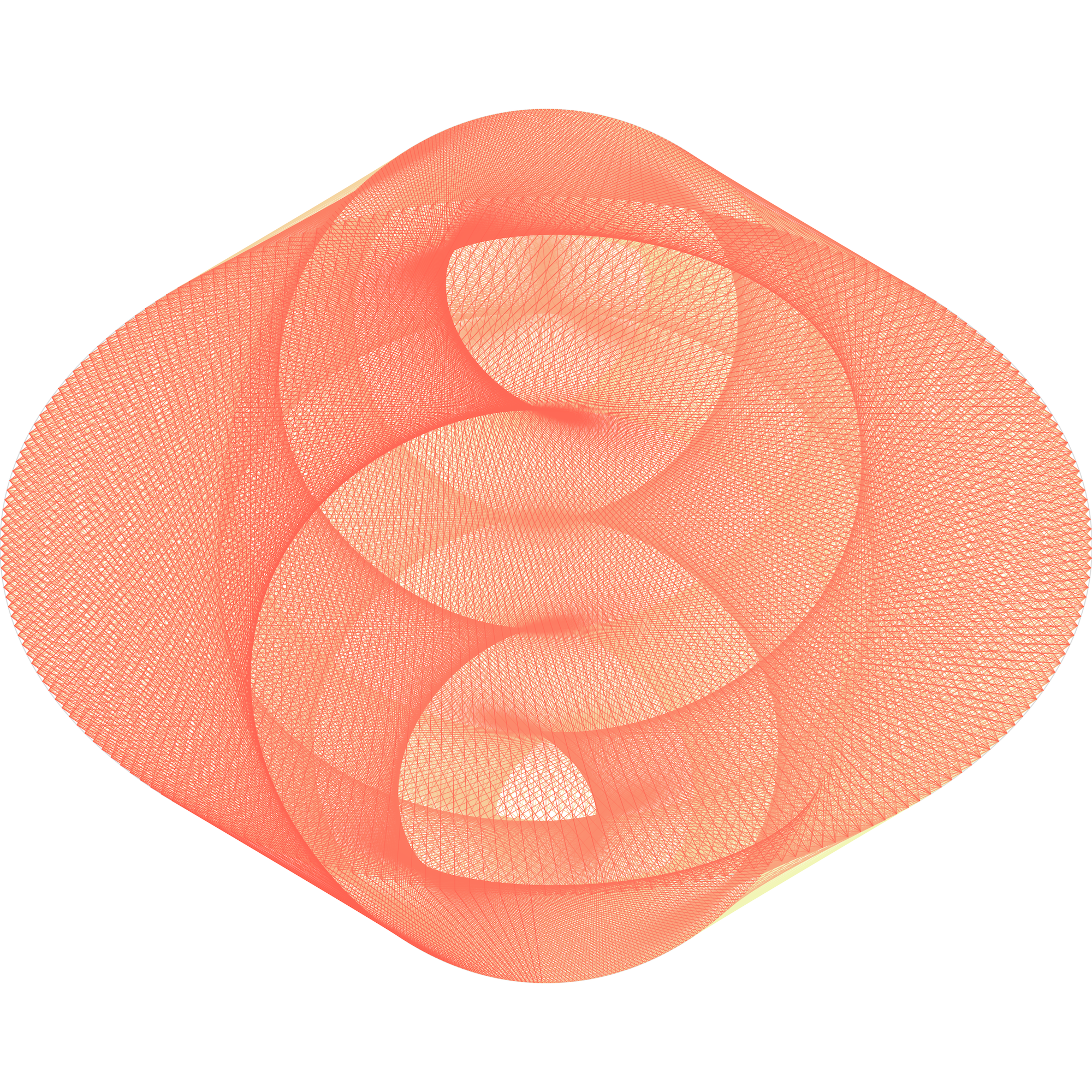 orange and yellow string art with rotational symmetry on two perpendicular ellipses