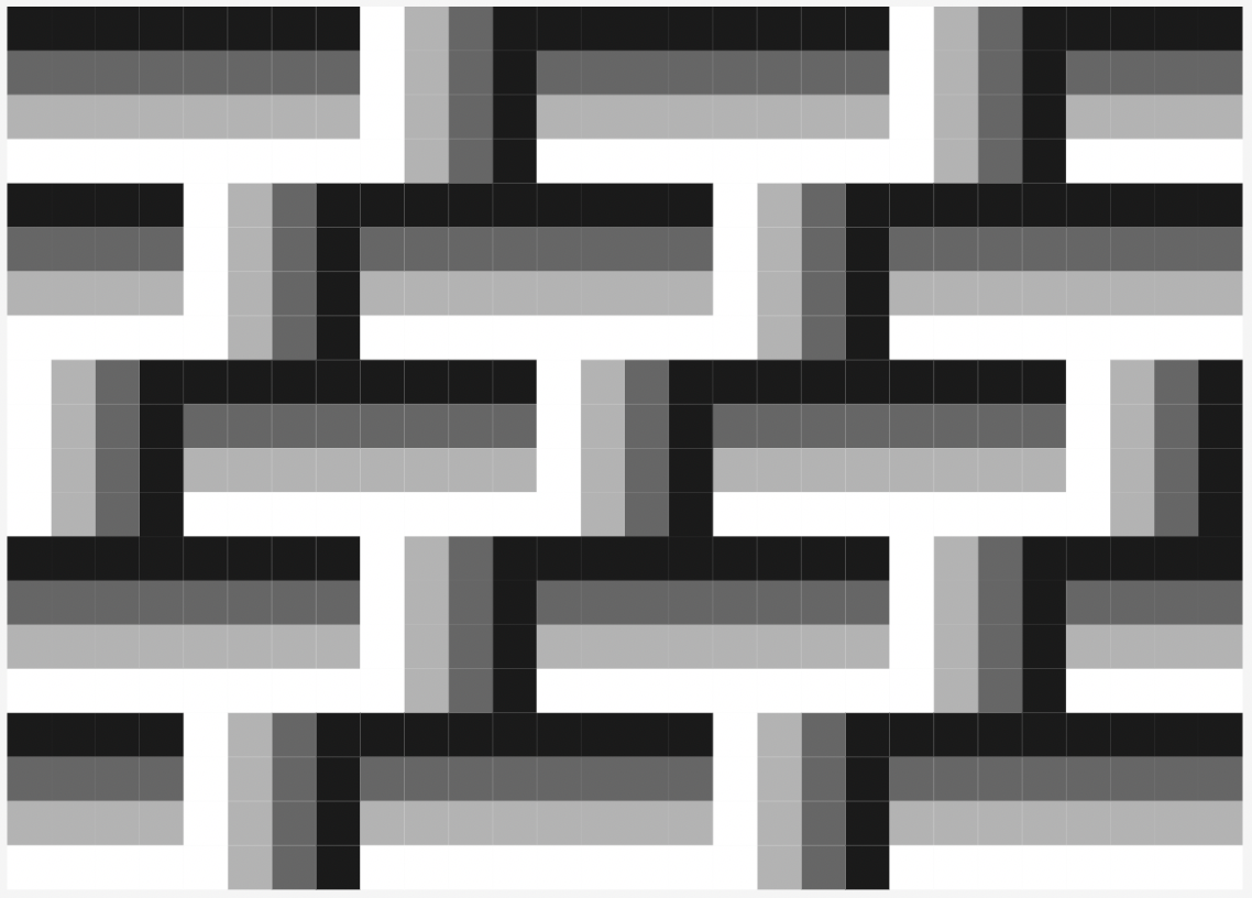 a 4-striped grey scale quilt block rotated 0,0,270 creating a woven appearance