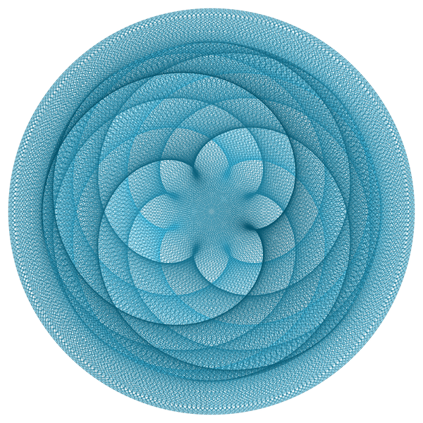 string art with high density with lighter blue and darker teal strings making an 8 petal pattern in the center