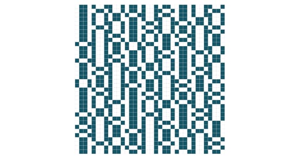 a grid of white and teal squares that almost seems like a pattern, but hard to tell.