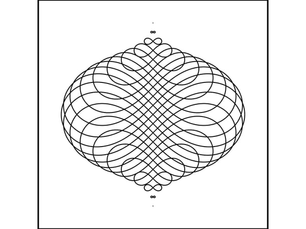 many lemniscates overlapping to make a narrow -wide-narrow shape almost like an ornament - black an white