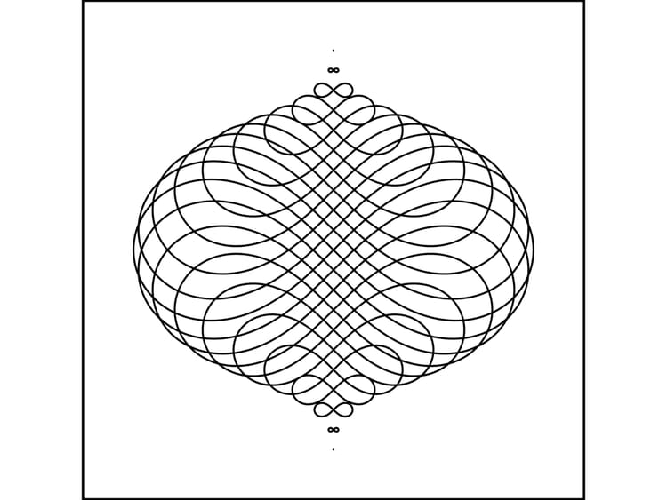 many lemniscates overlapping to make a narrow -wide-narrow shape almost like an ornament - black an white