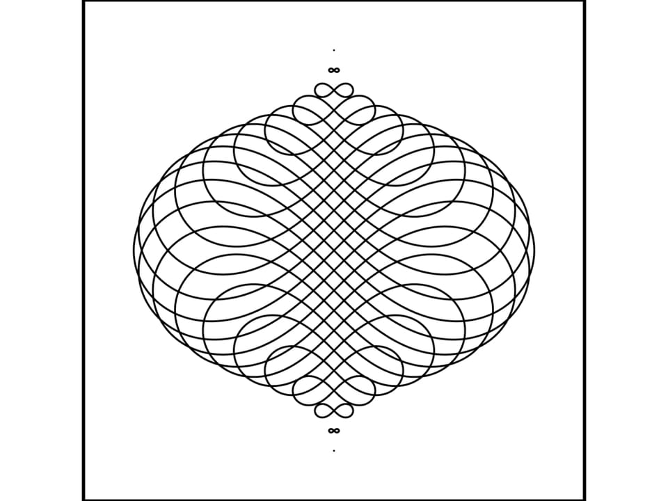 many lemniscates overlapping to make a narrow -wide-narrow shape almost like an ornament - black an white